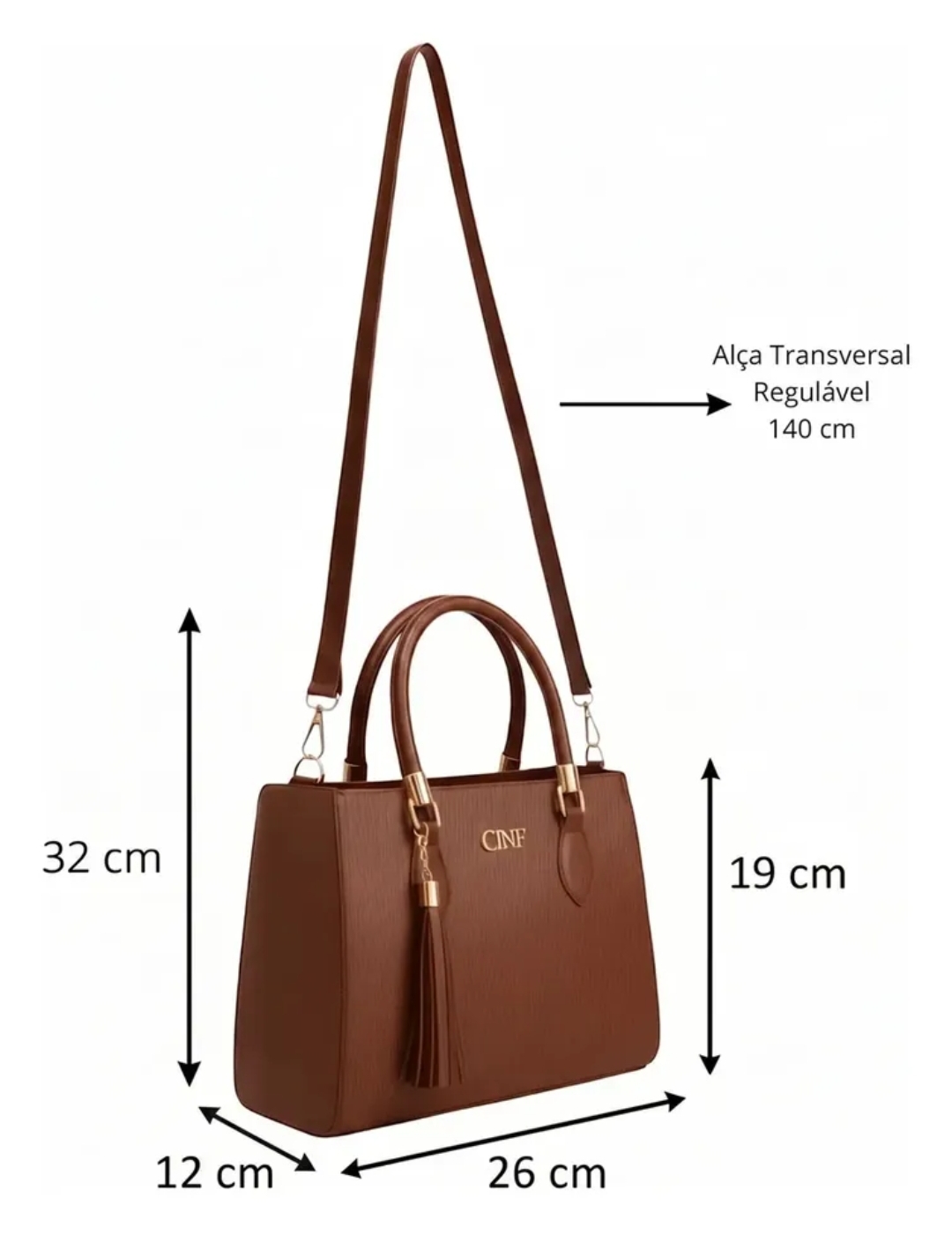 KIT BOLSAS FEMININA TRANSVERSAL MÉDIA+ TIRA COLO+CARTEIRA CARAMELO — imagem 4