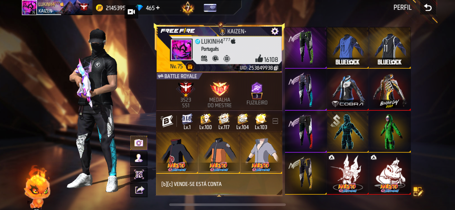 Conta de Free Fire level 75 — imagem 1