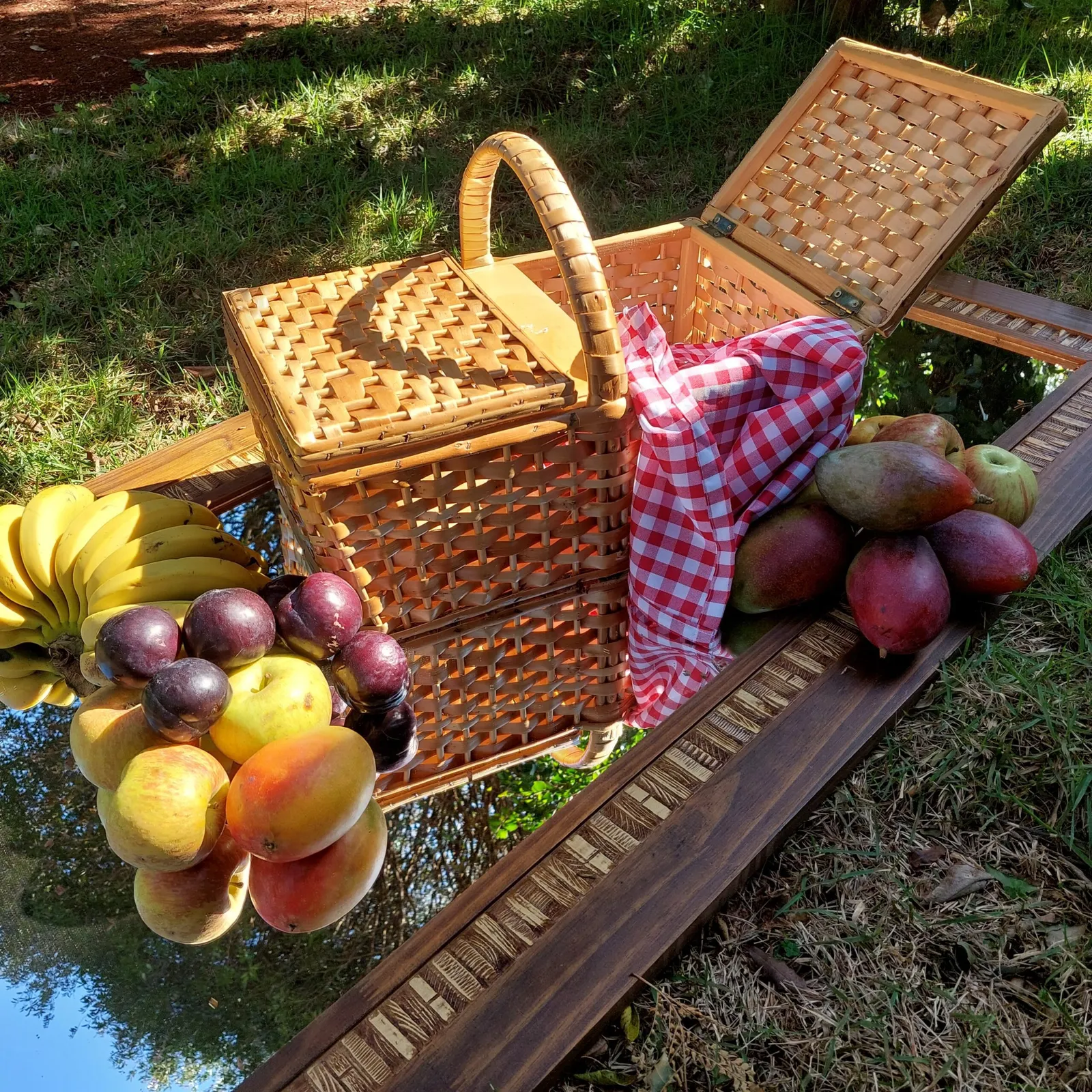 Cesta de pequenique (Bolo de cenoura com chocolate, suco, frutas..) — imagem 1