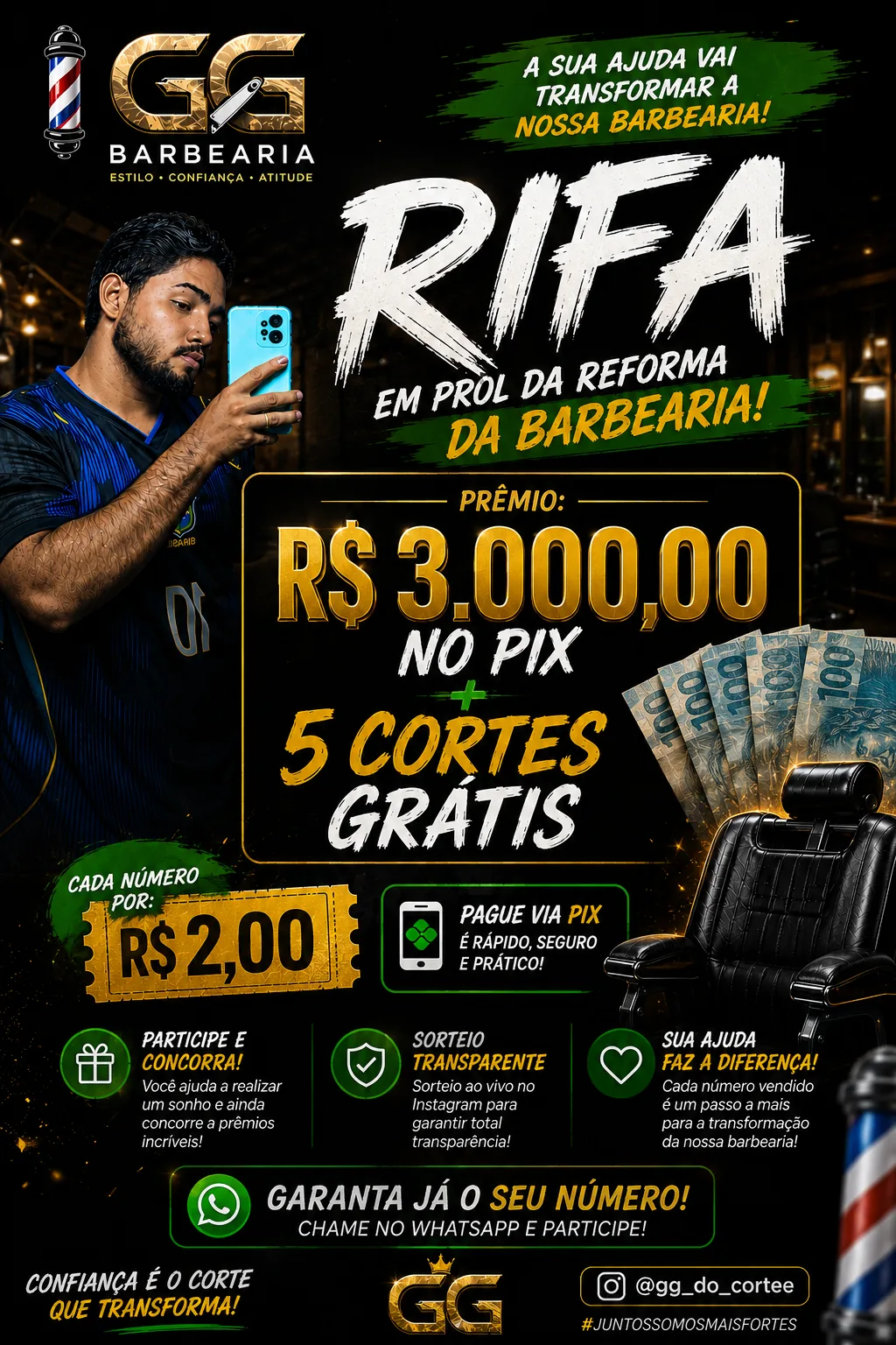 3 mil reais + 5 cortes